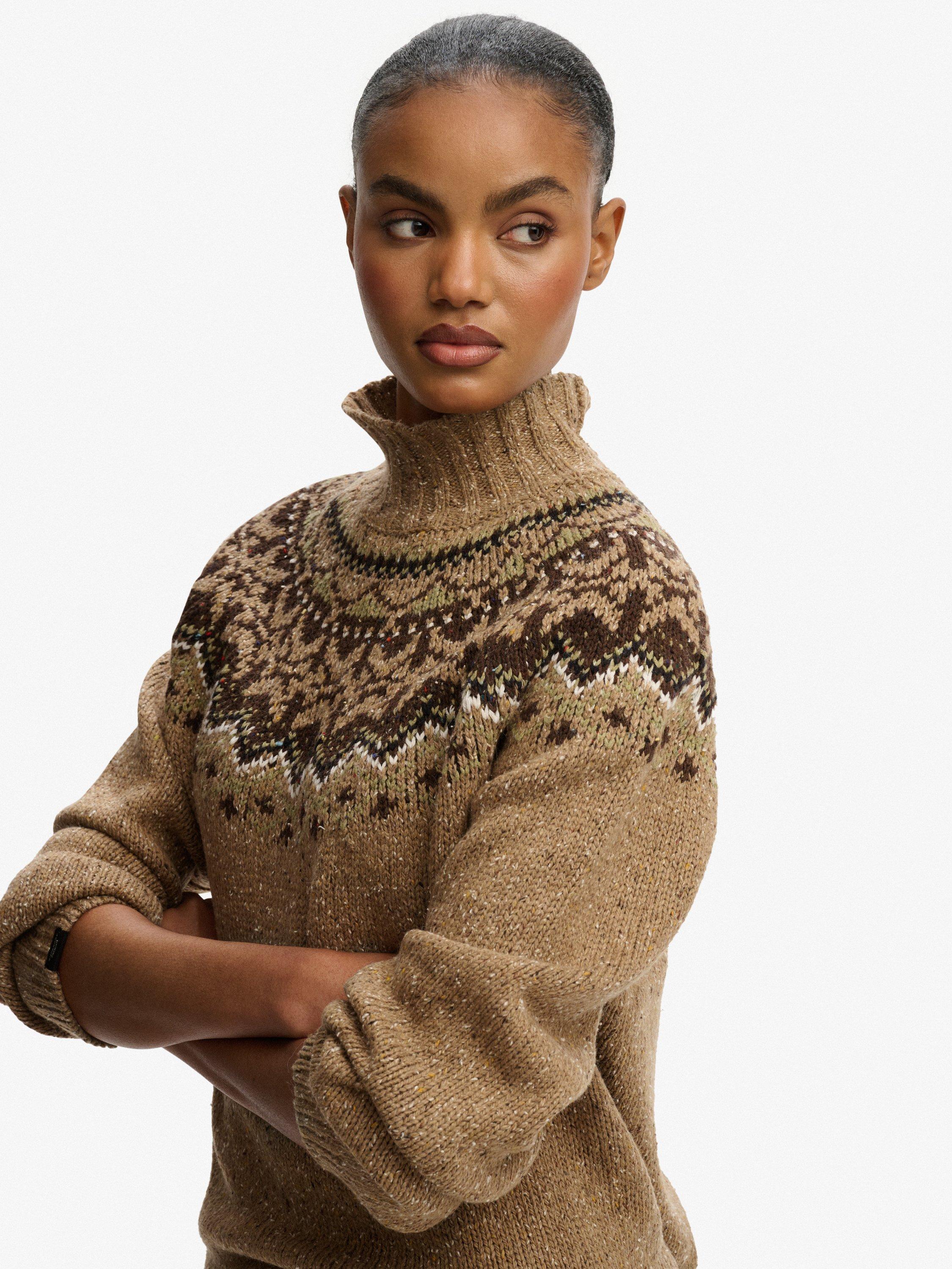 Product image 4 of 5, which shows Superdry High Neck Fair Isle Jumper, Tan Brown, 16
