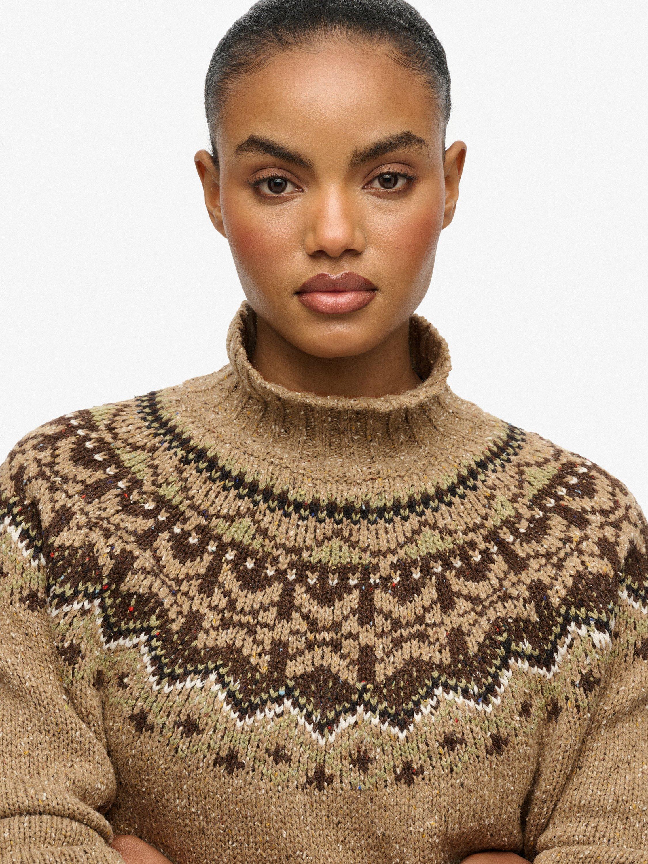 Product image 5 of 5, which shows Superdry High Neck Fair Isle Jumper, Tan Brown, 16