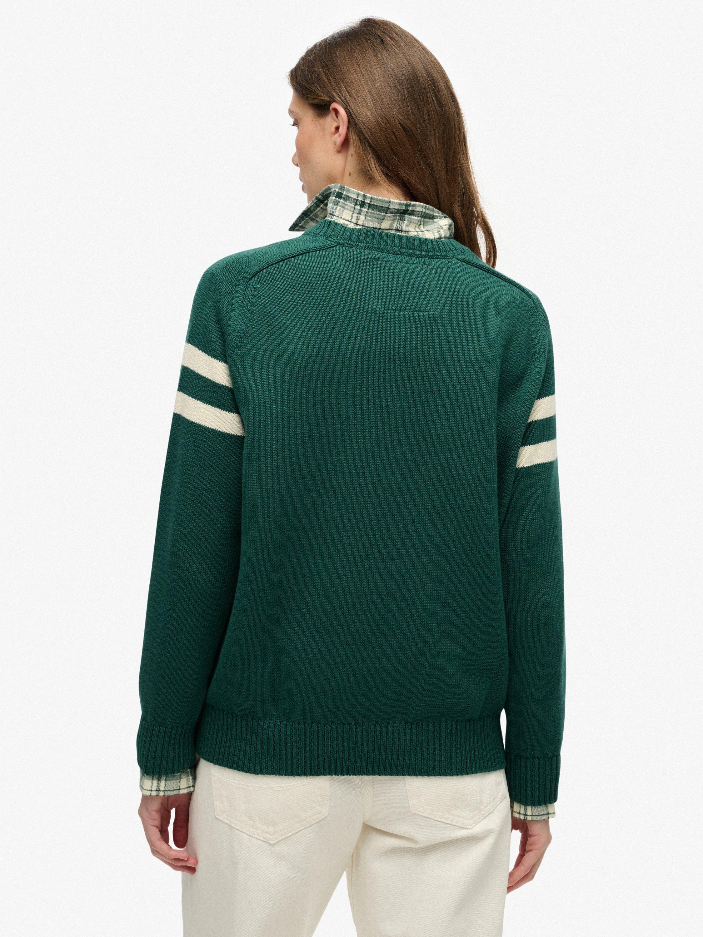 Product image 2 of 5, which shows Superdry Relaxed Stripe Knitted Jumper, Darkest Pine Green, 6