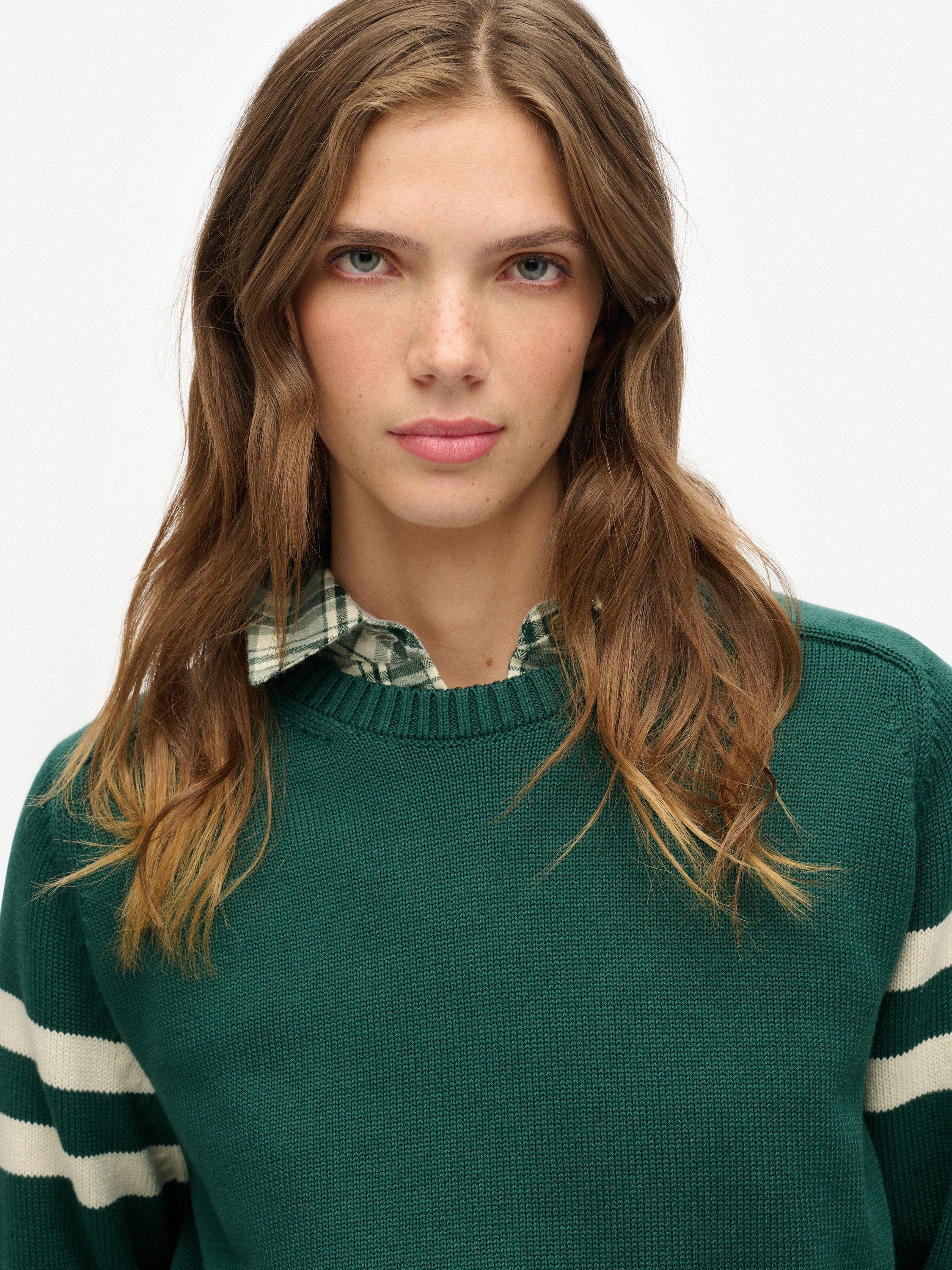 Product image 5 of 5, which shows Superdry Relaxed Stripe Knitted Jumper, Darkest Pine Green, 6