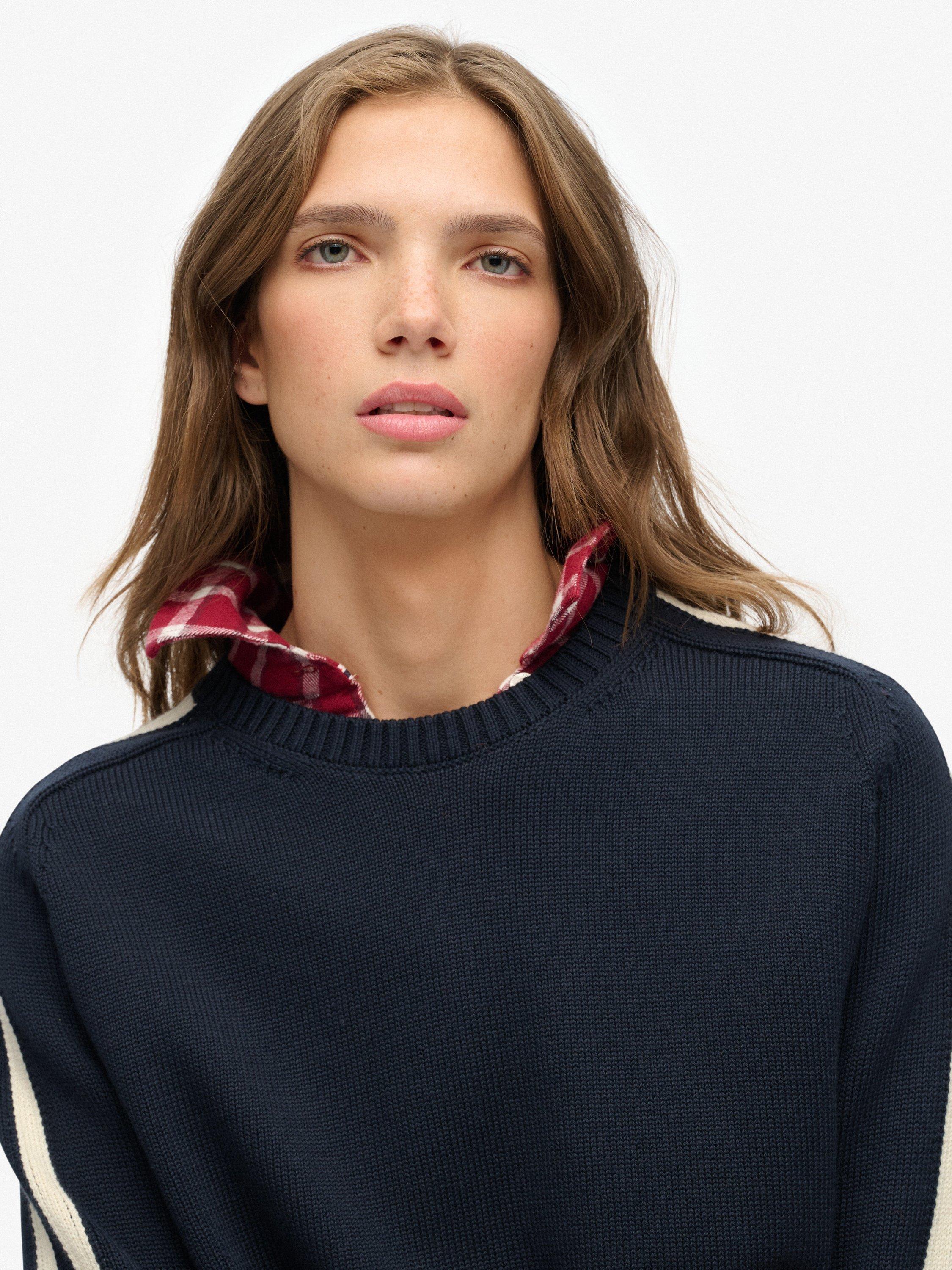 Product image 5 of 5, which shows Superdry Relaxed Stripe Knitted Jumper, Deep Navy, 6