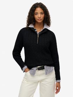 Superdry Brushed Cable Knit Henley Jumper, Black
