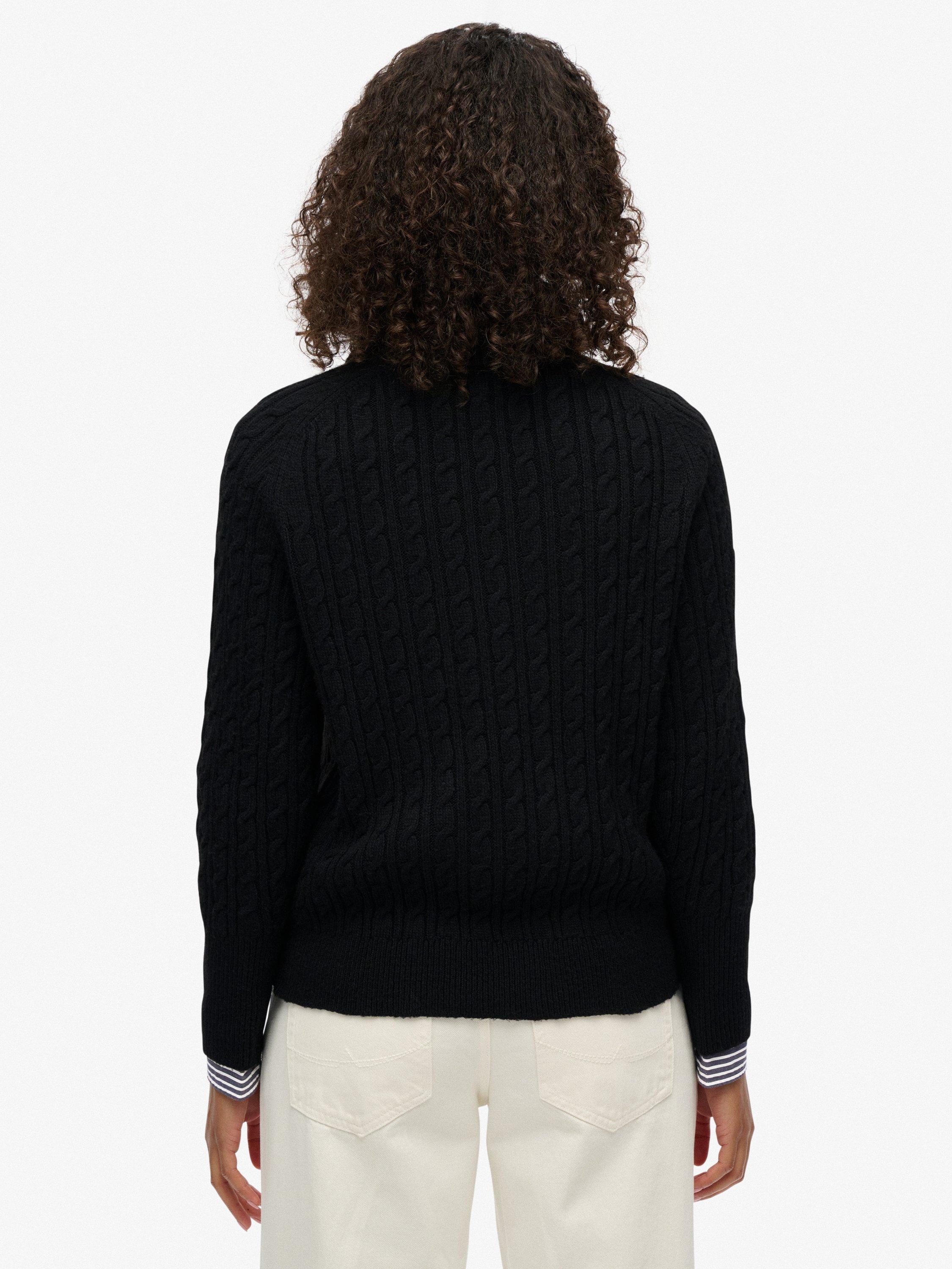 Product image 2 of 5, which shows Superdry Brushed Cable Knit Henley Jumper, Black, 8