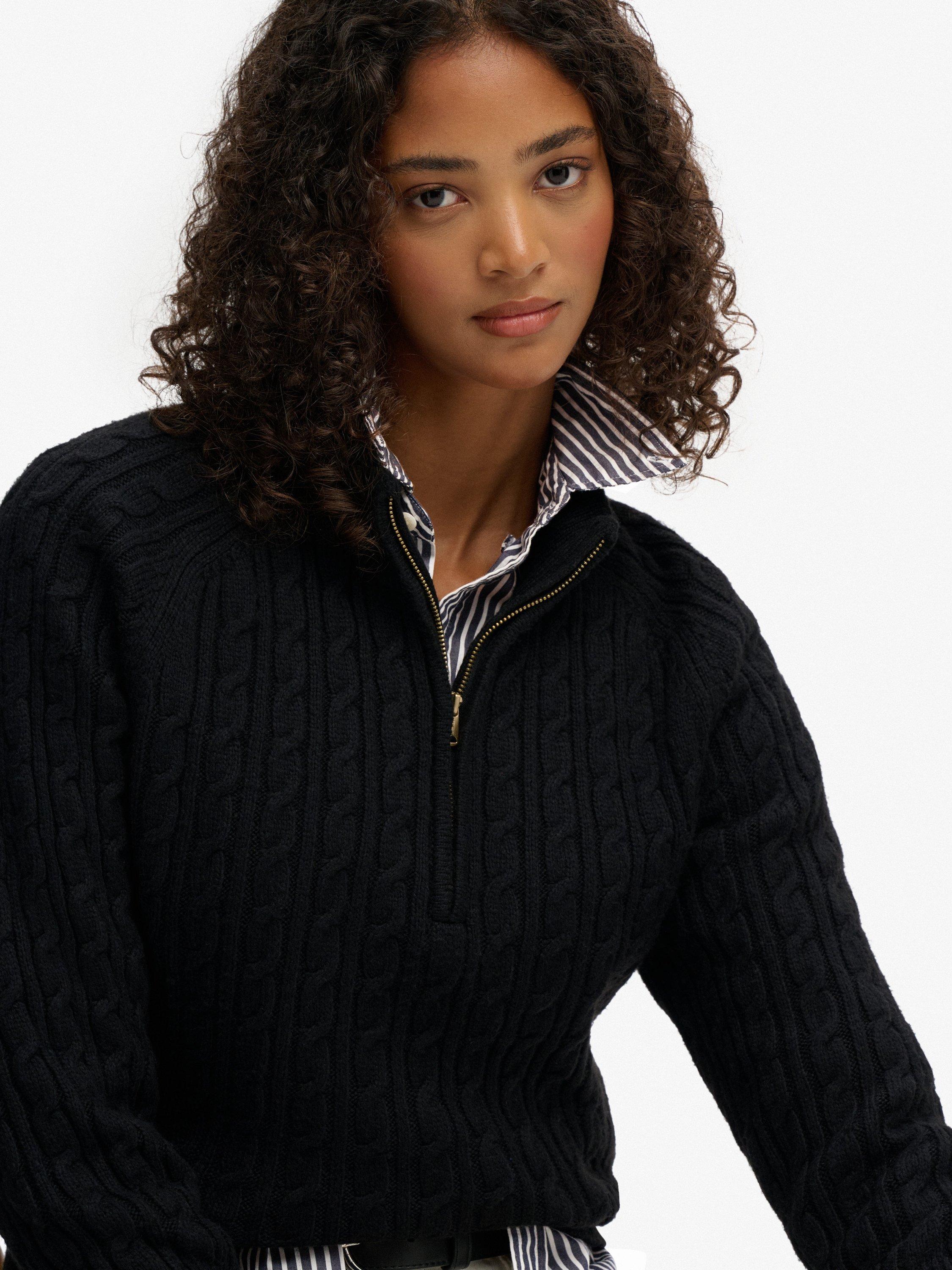 Product image 4 of 5, which shows Superdry Brushed Cable Knit Henley Jumper, Black, 8