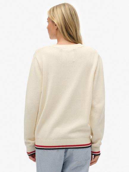 Superdry Athletic Essentials Americana Flag Crew Knit Jumper, Cream/Multi - view 2, Cream/Multi