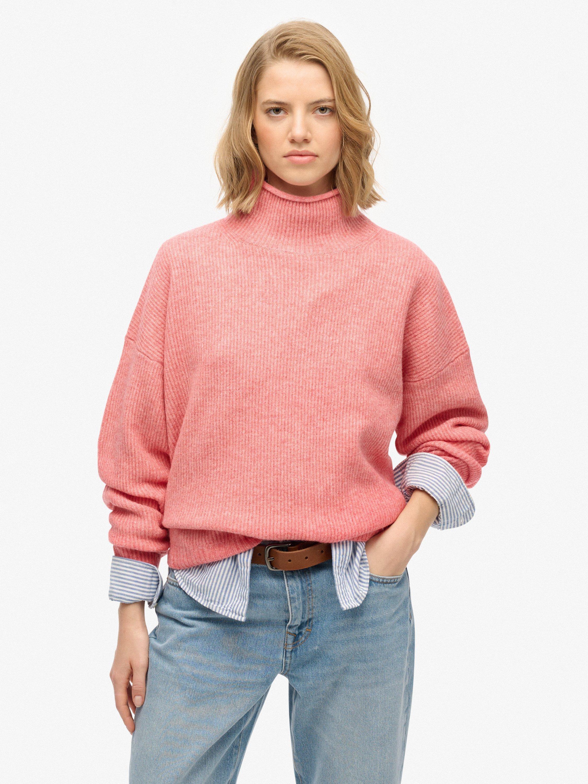 Product image 1 of 5, which shows Superdry Slouchy Mock Neck Jumper, Dry Red Twist, 6