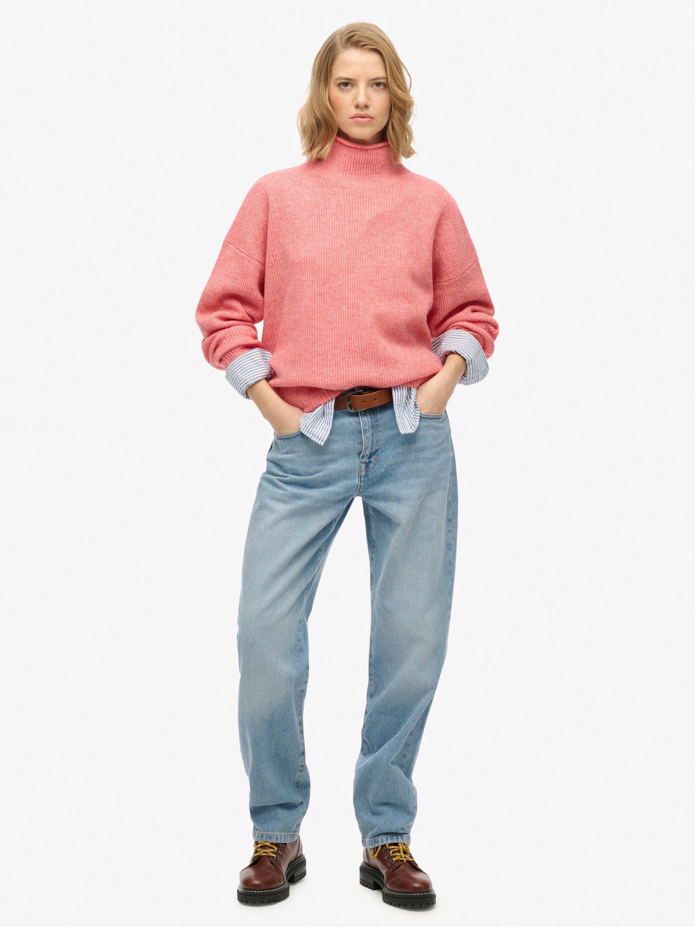 Product image 3 of 5, which shows Superdry Slouchy Mock Neck Jumper, Dry Red Twist, 6