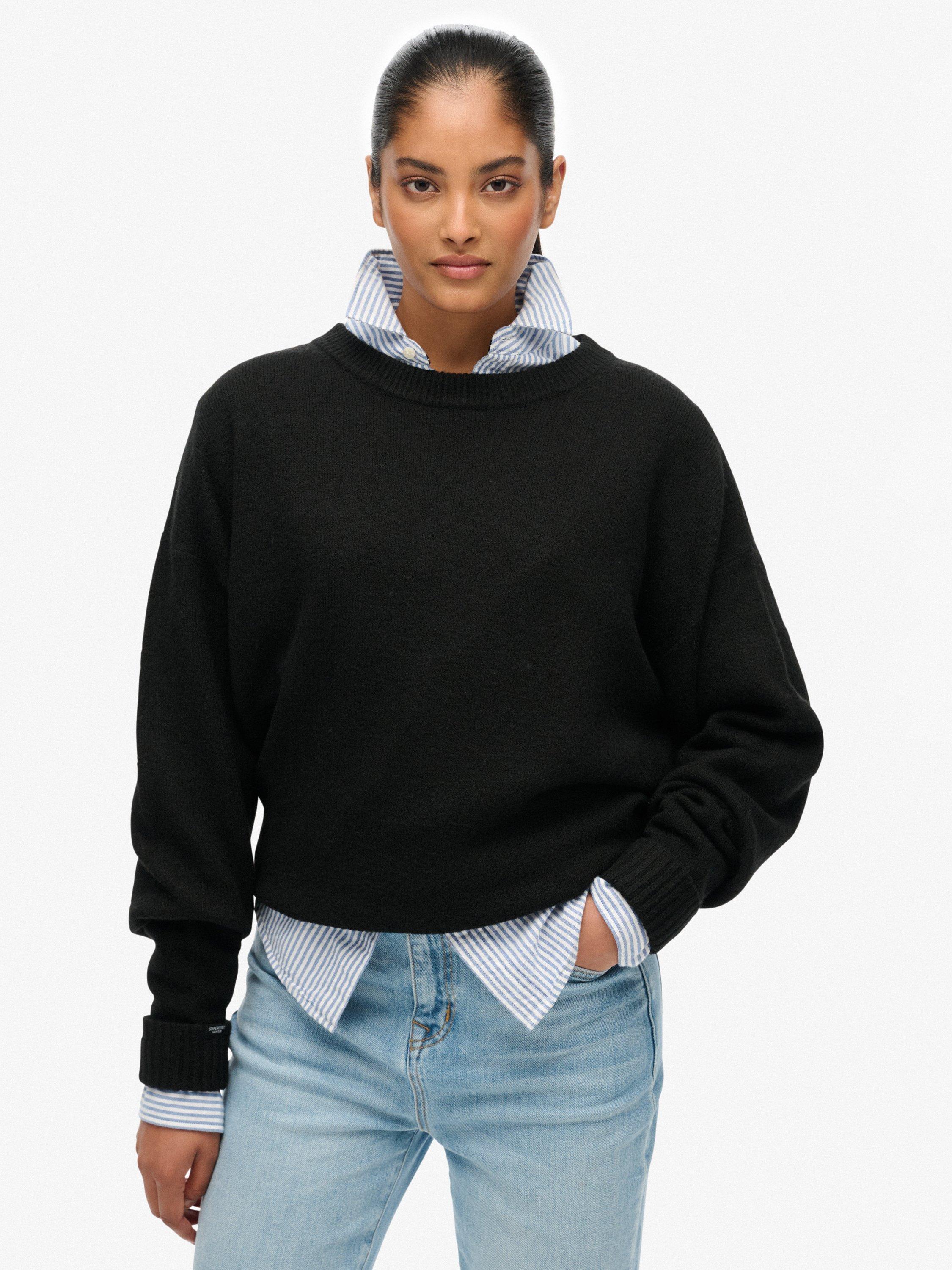 Product image 1 of 5, which shows Superdry Slouchy Crew Neck Jumper, Black Twist, 8