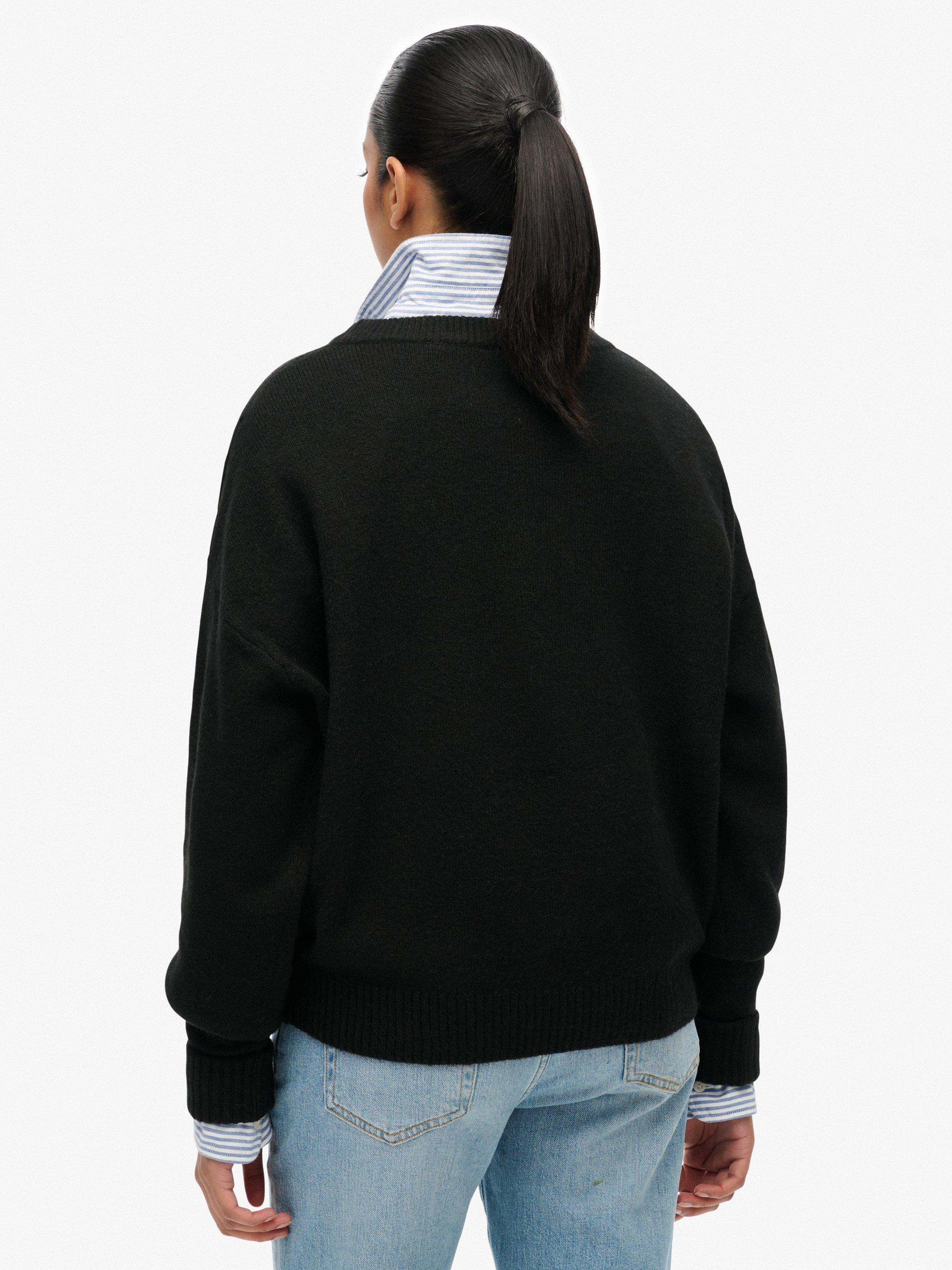 Product image 2 of 5, which shows Superdry Slouchy Crew Neck Jumper, Black Twist, 8