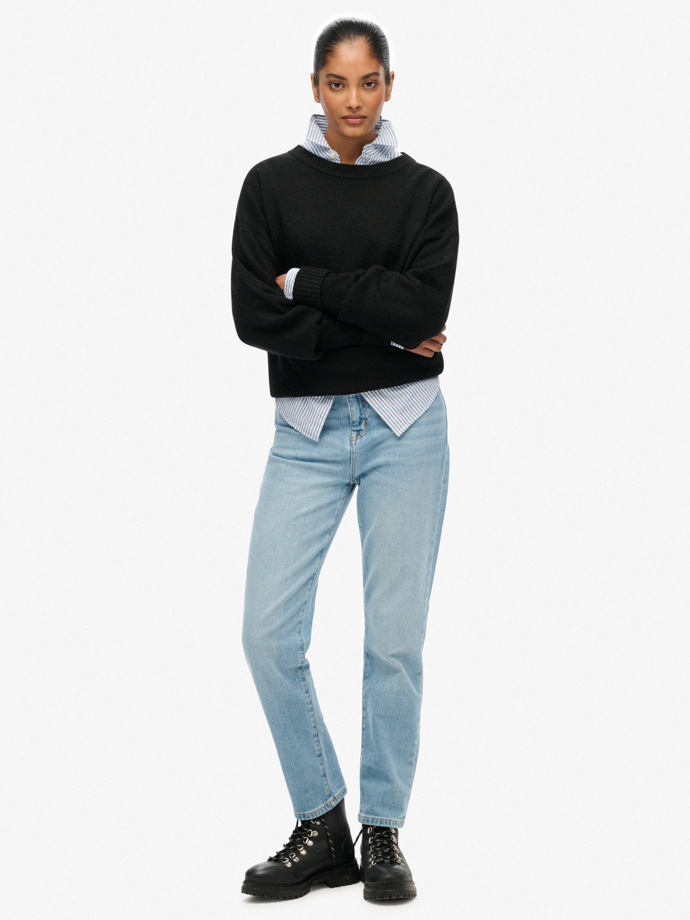 Product image 3 of 5, which shows Superdry Slouchy Crew Neck Jumper, Black Twist, 8