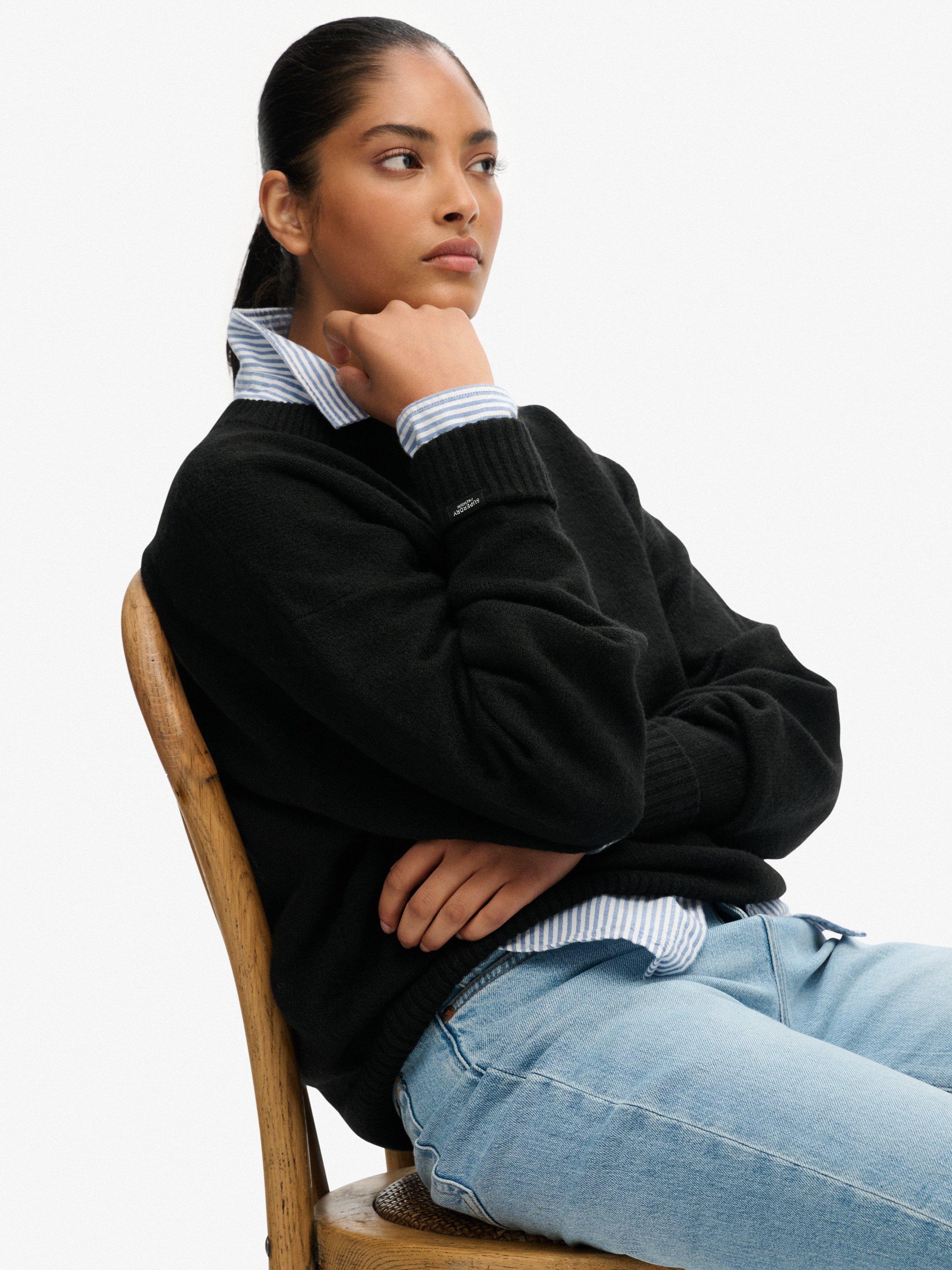 Product image 4 of 5, which shows Superdry Slouchy Crew Neck Jumper, Black Twist, 8