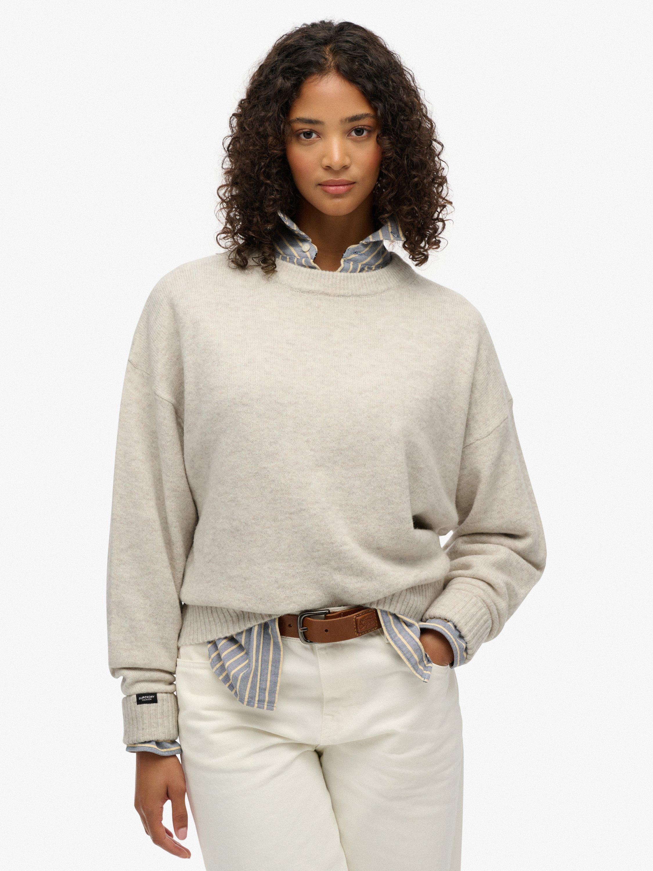 Product image 1 of 5, which shows Superdry Slouchy Crew Neck Jumper, Oatmeal Twist, 6