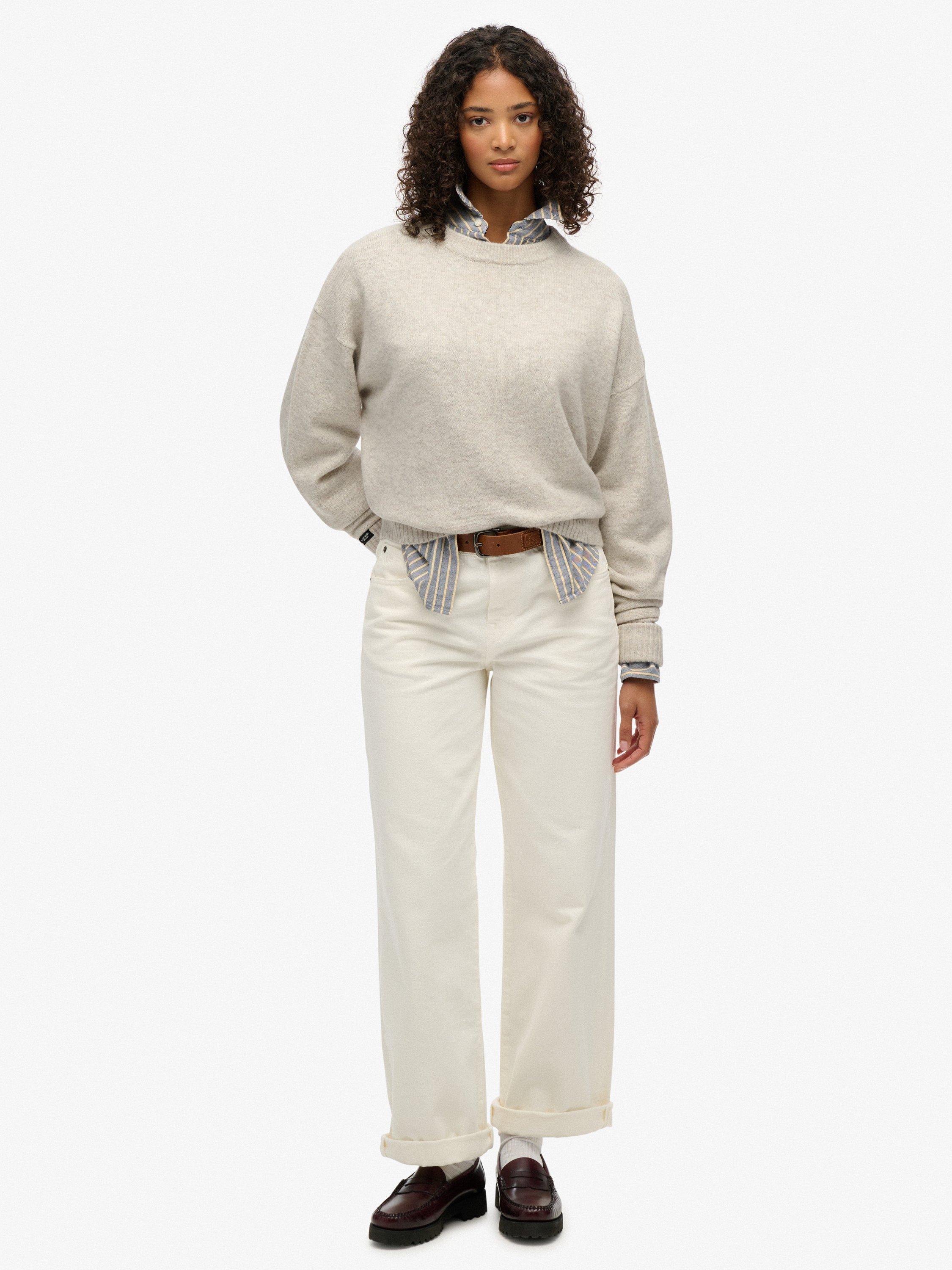 Product image 3 of 5, which shows Superdry Slouchy Crew Neck Jumper, Oatmeal Twist, 6