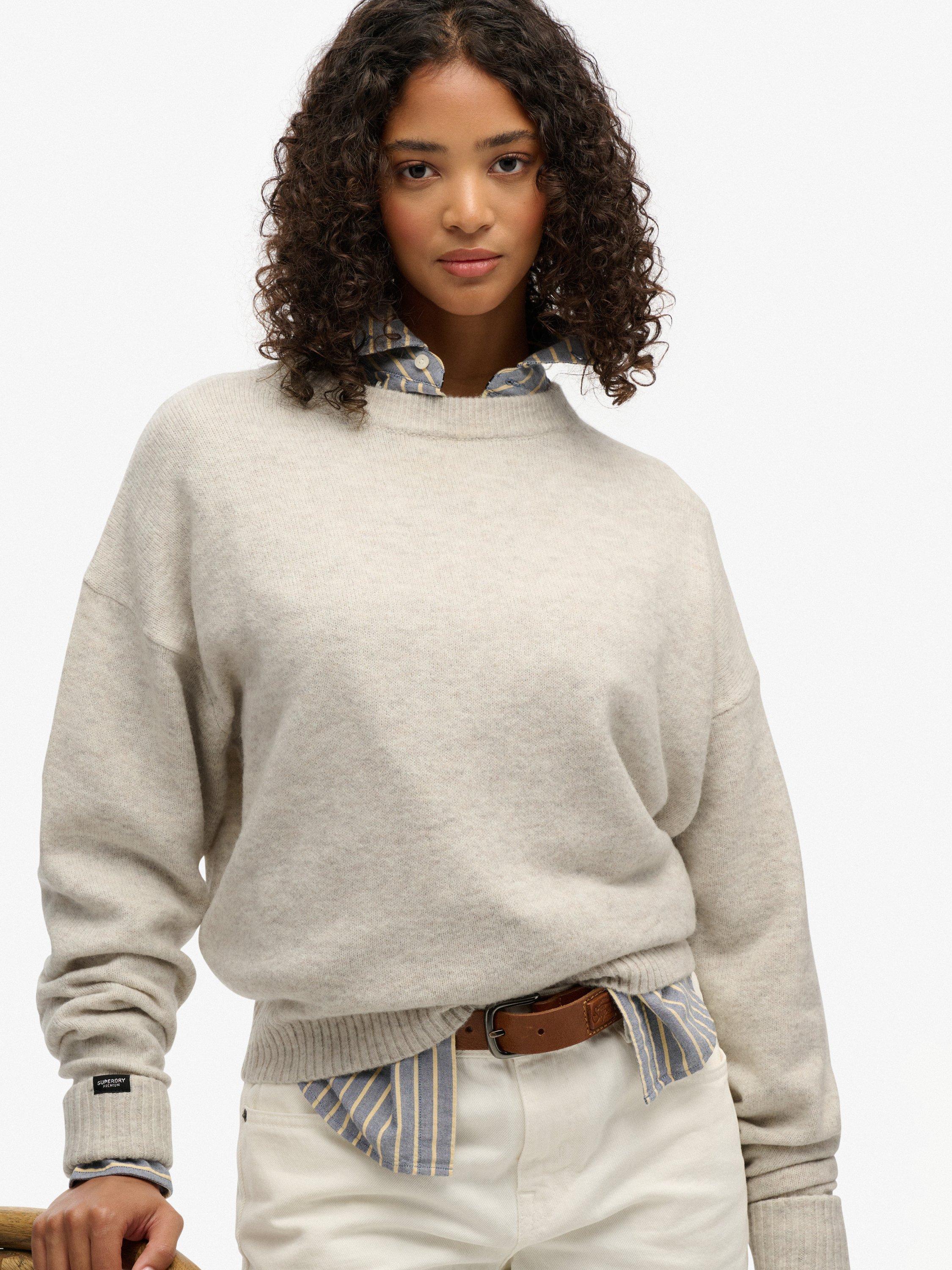 Product image 4 of 5, which shows Superdry Slouchy Crew Neck Jumper, Oatmeal Twist, 6