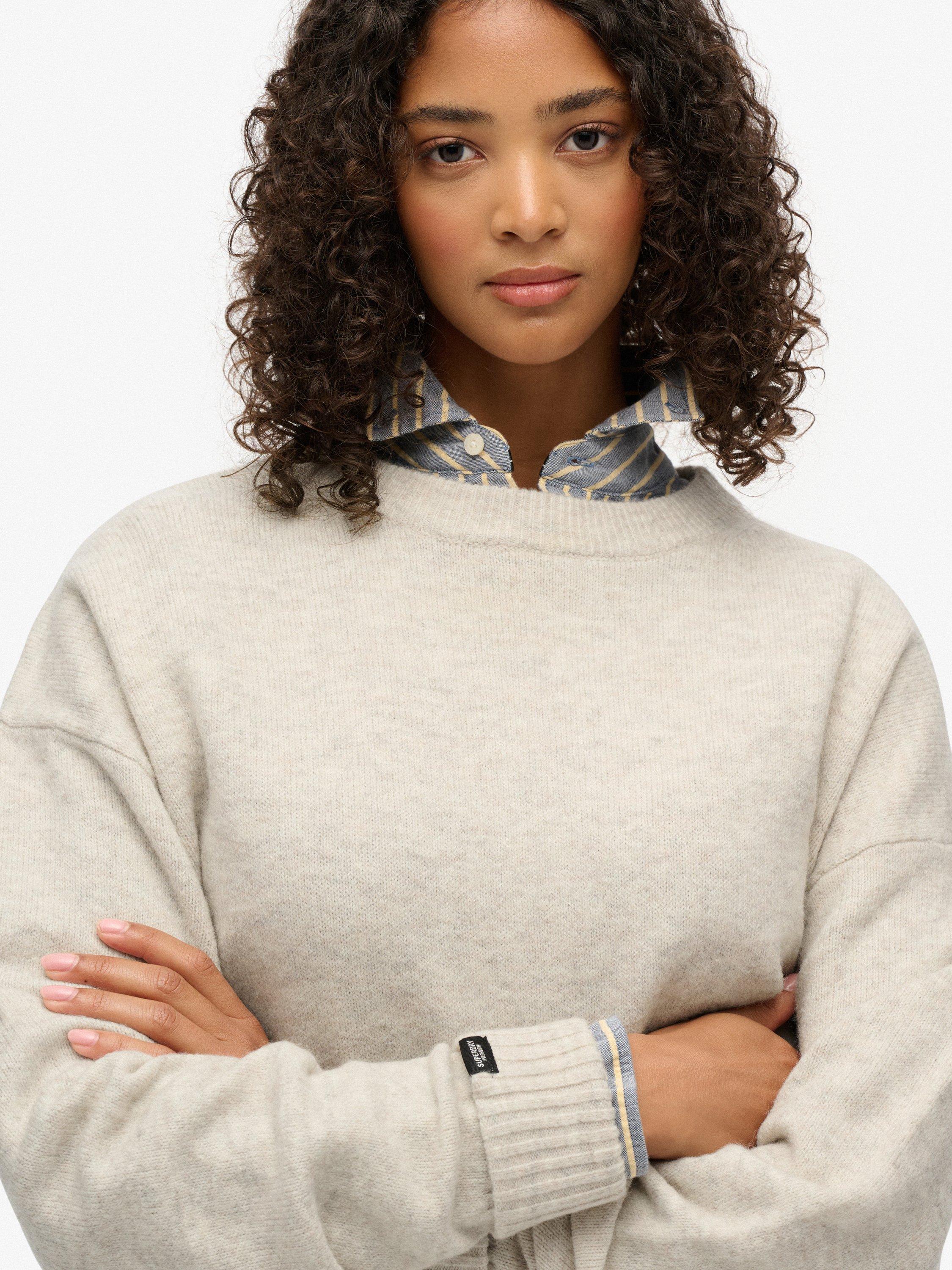 Product image 5 of 5, which shows Superdry Slouchy Crew Neck Jumper, Oatmeal Twist, 6
