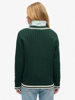 Superdry Cricket Club Cable Knit Jumper - view 2, Enamel Green