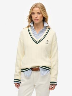 Superdry Cricket Club Cable Knit Jumper, Off White