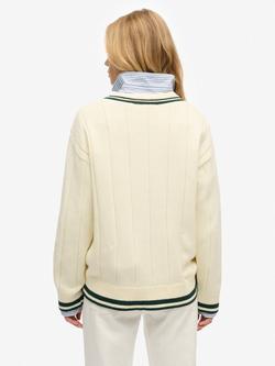 Superdry Cricket Club Cable Knit Jumper - view 2, Off White