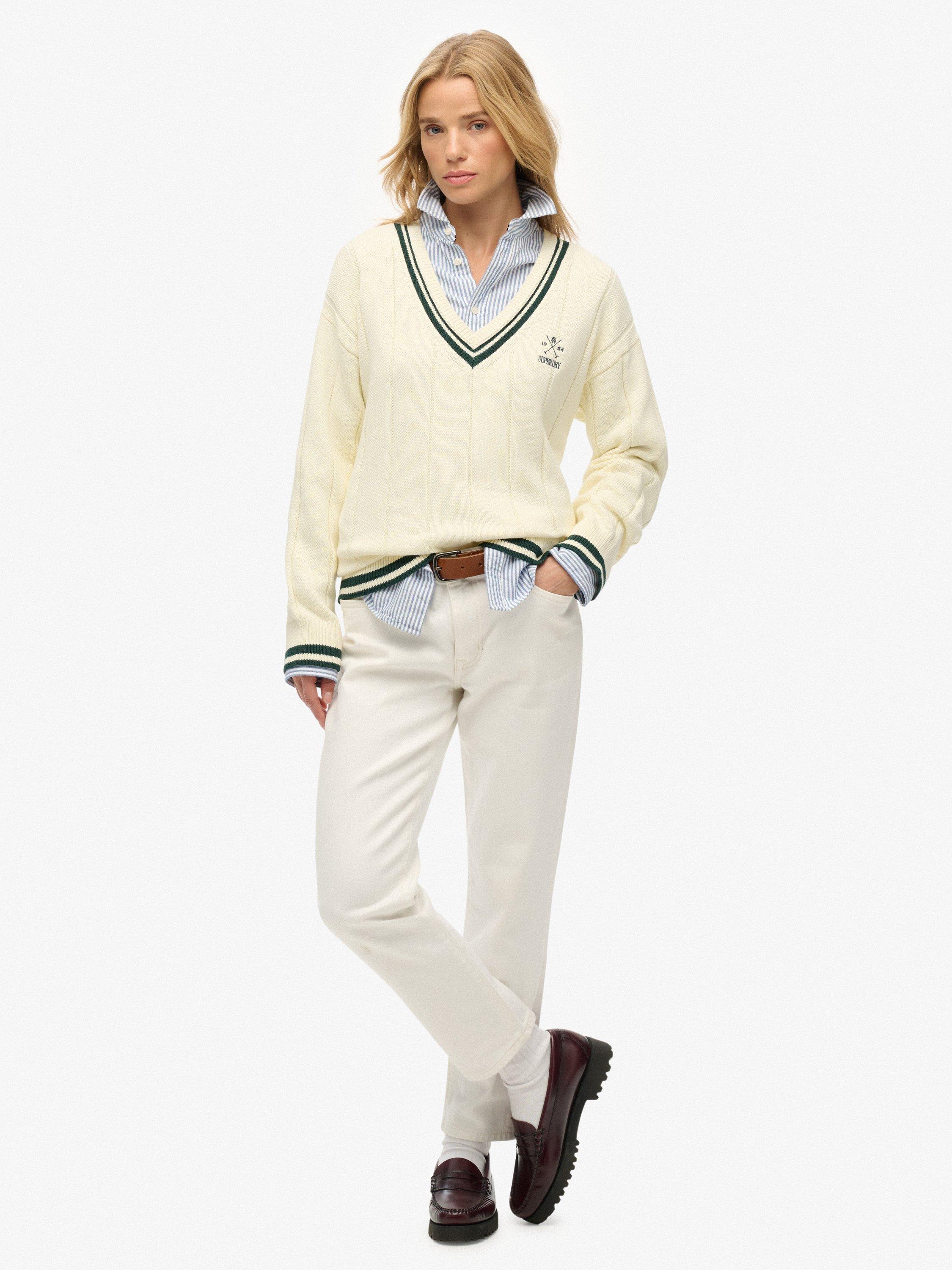 Product image 3 of 5, which shows Superdry Cricket Club Cable Knit Jumper, Off White, 6