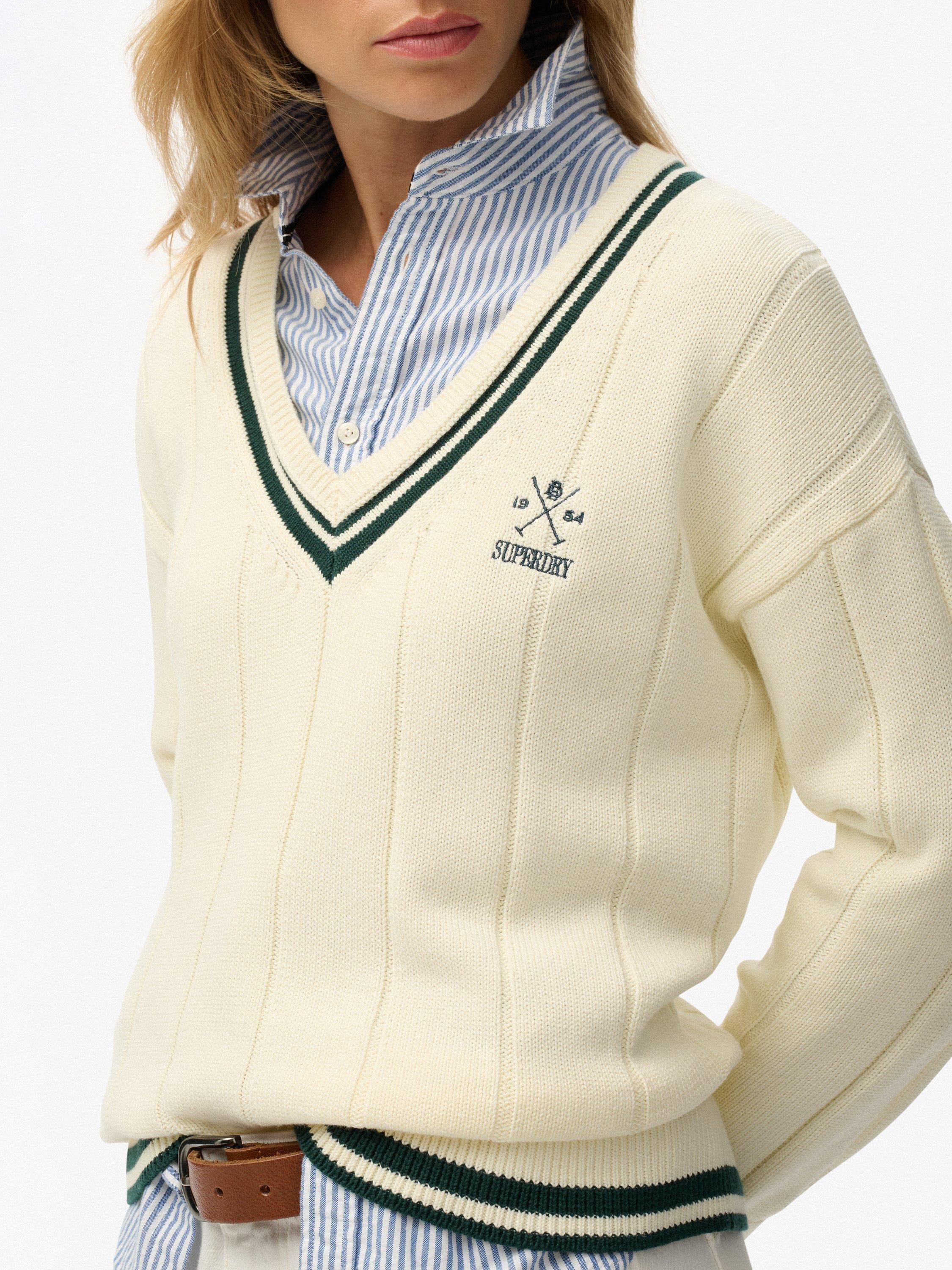 Product image 4 of 5, which shows Superdry Cricket Club Cable Knit Jumper, Off White, 6