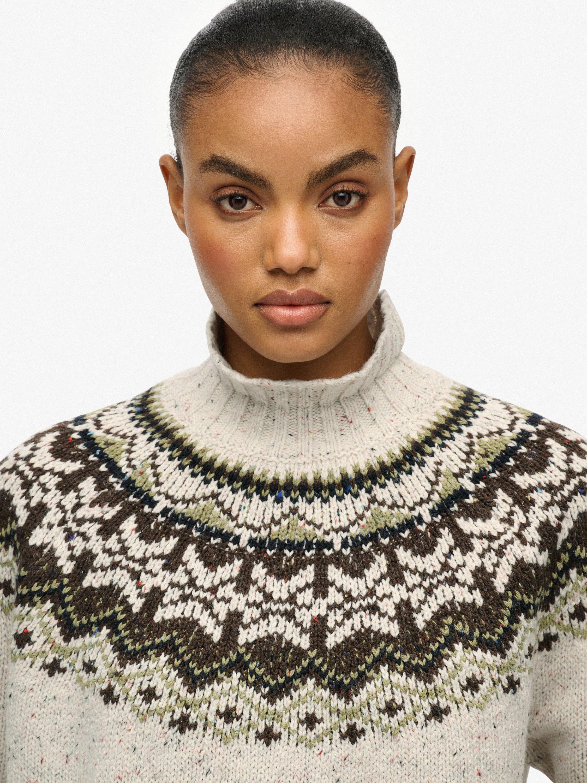 Product image 5 of 5, which shows Superdry High Neck Fair Isle Jumper, Off White/Multi, 16