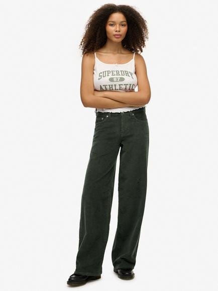 Superdry Mid Rise Baggy Jumbo Corduroy Trousers, Deep Forest Green, Deep Forest Green