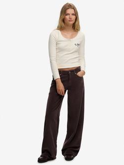 Superdry Mid Rise Baggy Corduroy Trousers, Dark Oak Brown