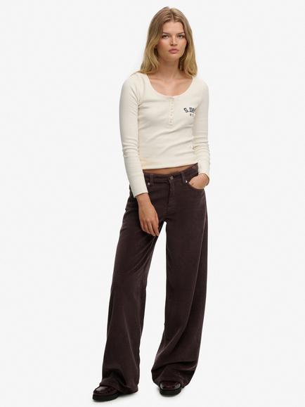 Superdry Mid Rise Baggy Corduroy Trousers, Dark Oak Brown