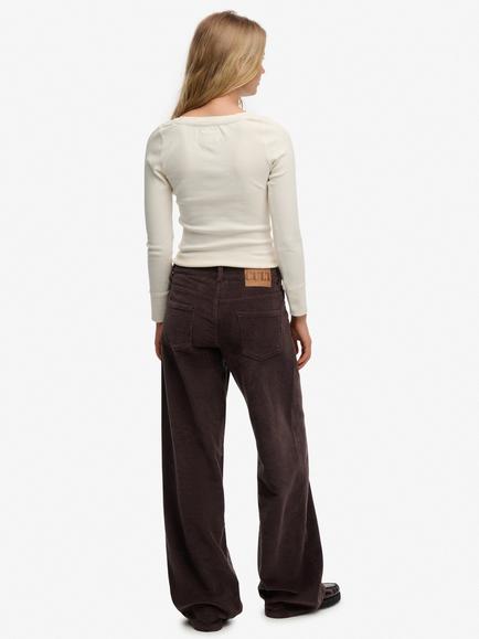 Superdry Mid Rise Baggy Corduroy Trousers - view 2, Dark Oak Brown