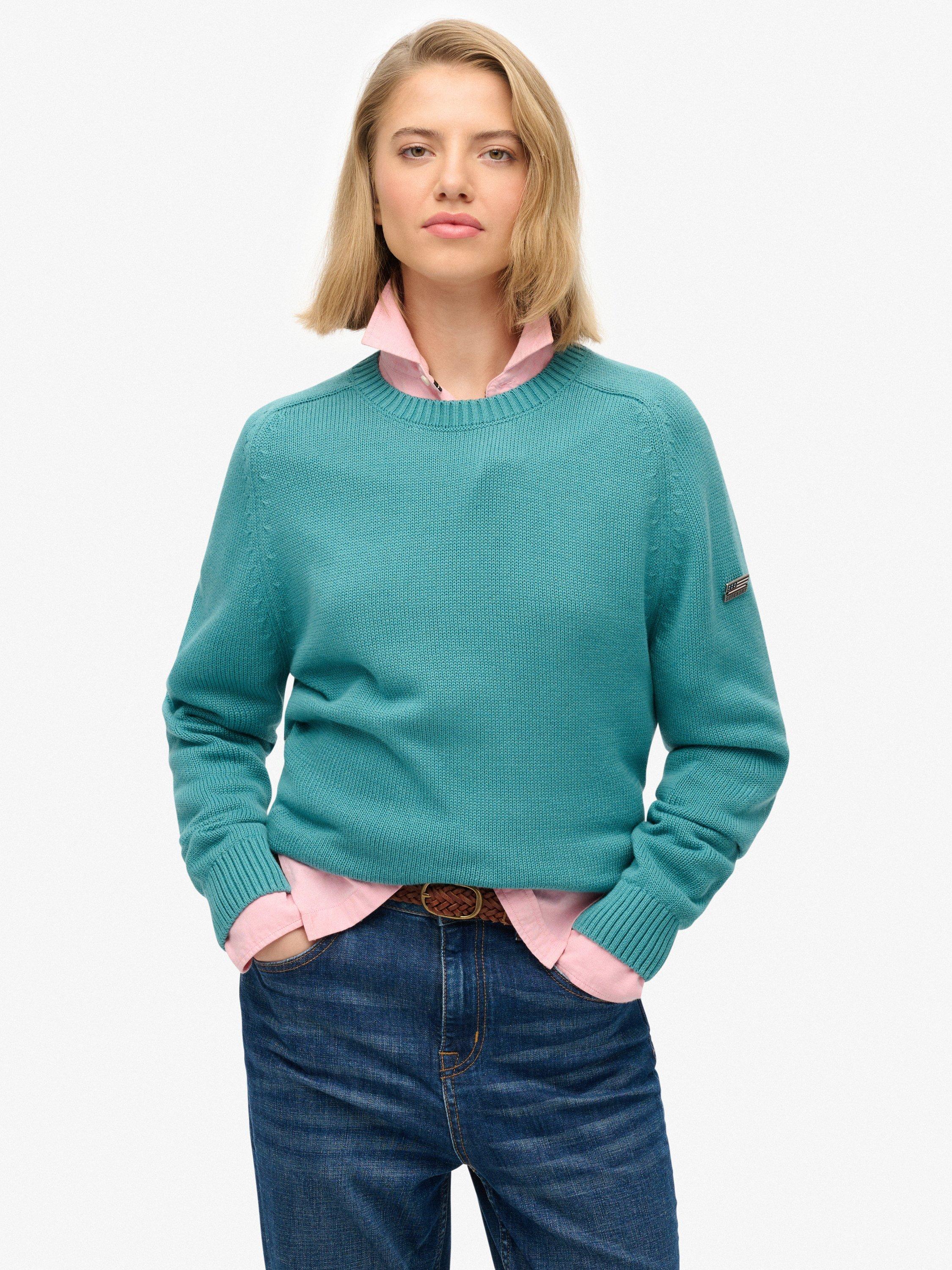 Product image 1 of 5, which shows Superdry Slouchy Knitted Crew Sweatshirt, Teal, 6