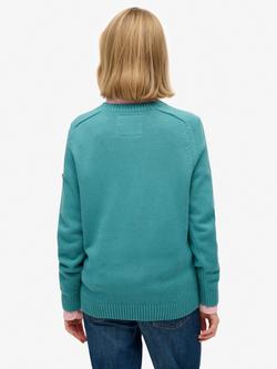 Superdry Slouchy Knitted Crew Sweatshirt, Teal - view 2, Teal
