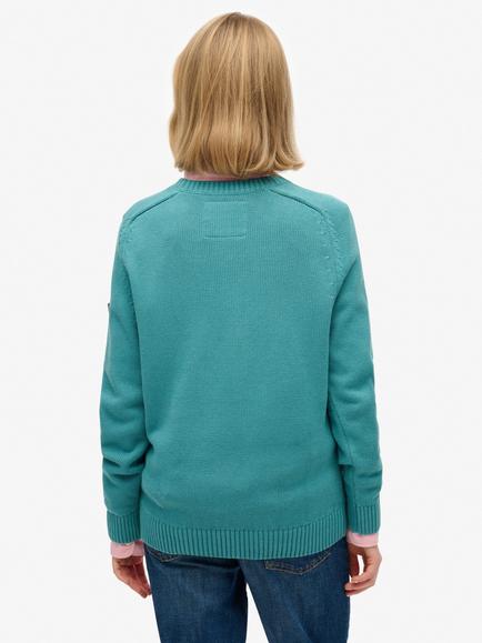 Superdry Slouchy Knitted Crew Sweatshirt, Teal - view 2, Teal