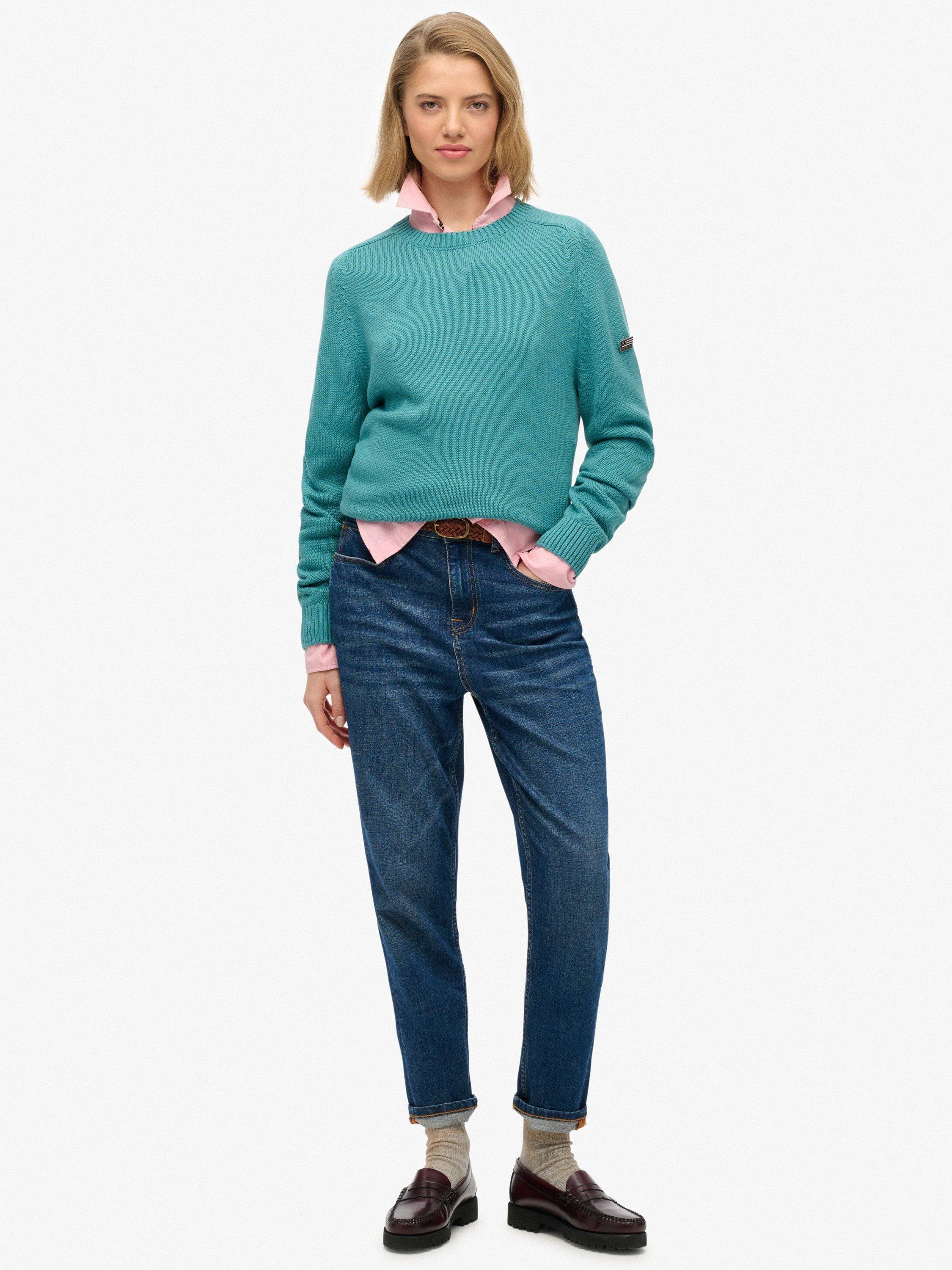 Product image 3 of 5, which shows Superdry Slouchy Knitted Crew Sweatshirt, Teal, 6