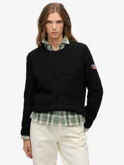 Superdry Slouchy Cable Knit Jumper, Black