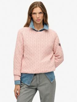 Superdry Slouchy Cable Knit Jumper, Pale Pink