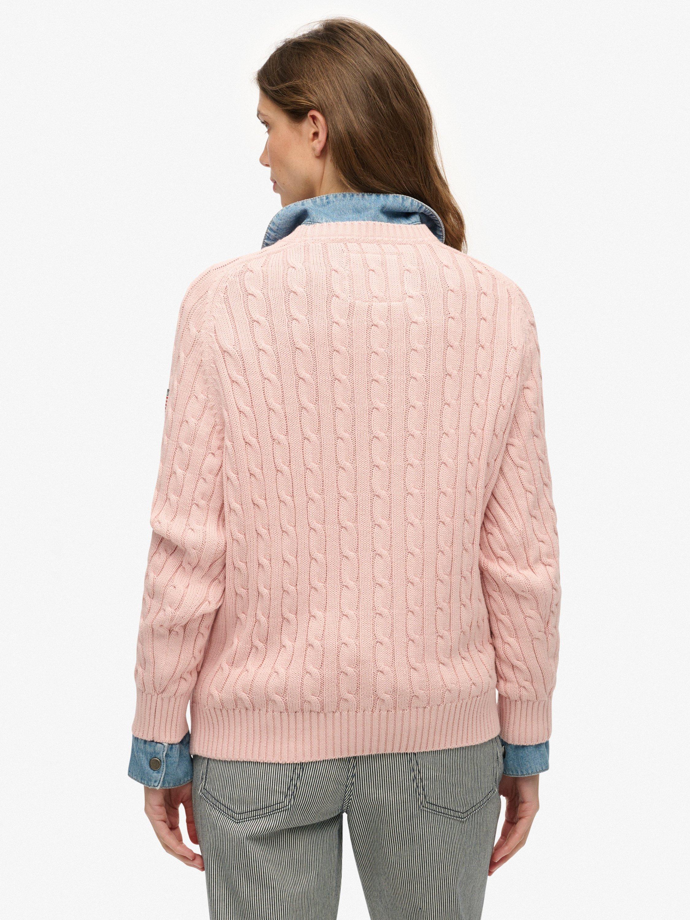 Product image 2 of 5, which shows Superdry Slouchy Cable Knit Jumper, Pale Pink, 6