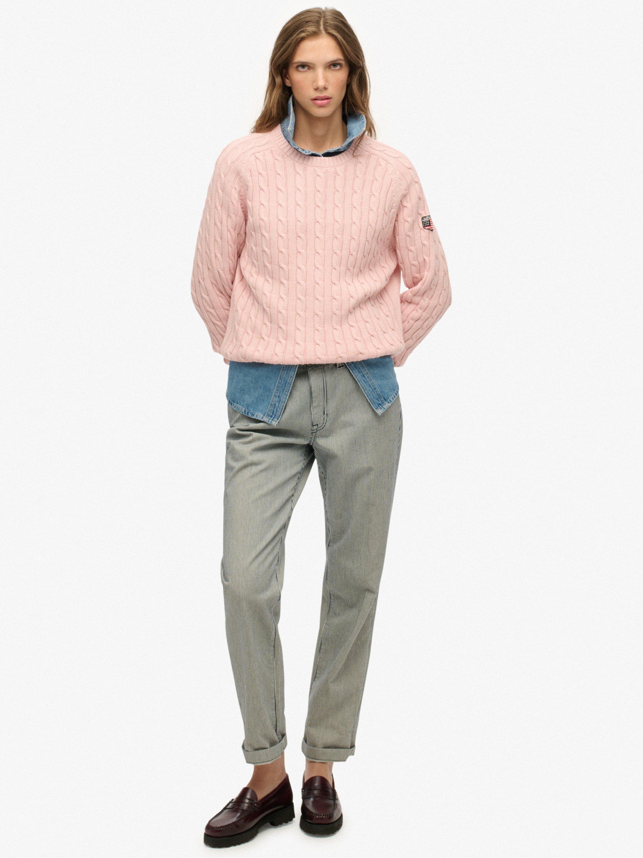 Product image 3 of 5, which shows Superdry Slouchy Cable Knit Jumper, Pale Pink, 6