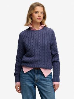 Superdry Slouchy Cable Knit Jumper, Soft Navy, Soft Navy