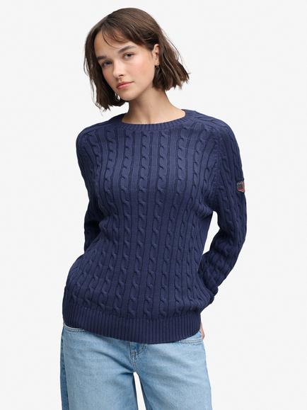 Superdry Slouchy Cable Knit Jumper, Soft Navy, Soft Navy