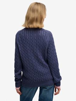 Superdry Slouchy Cable Knit Jumper, Soft Navy - view 2, Soft Navy