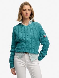 Superdry Slouchy Cable Knit Jumper, Teal