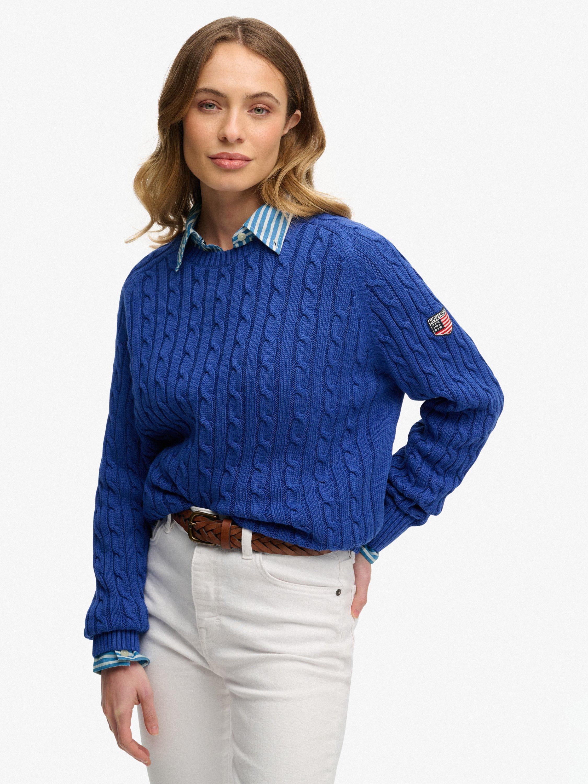 Product image 1 of 5, which shows Superdry Slouchy Cable Knit Jumper, Cobalt Blue, 6