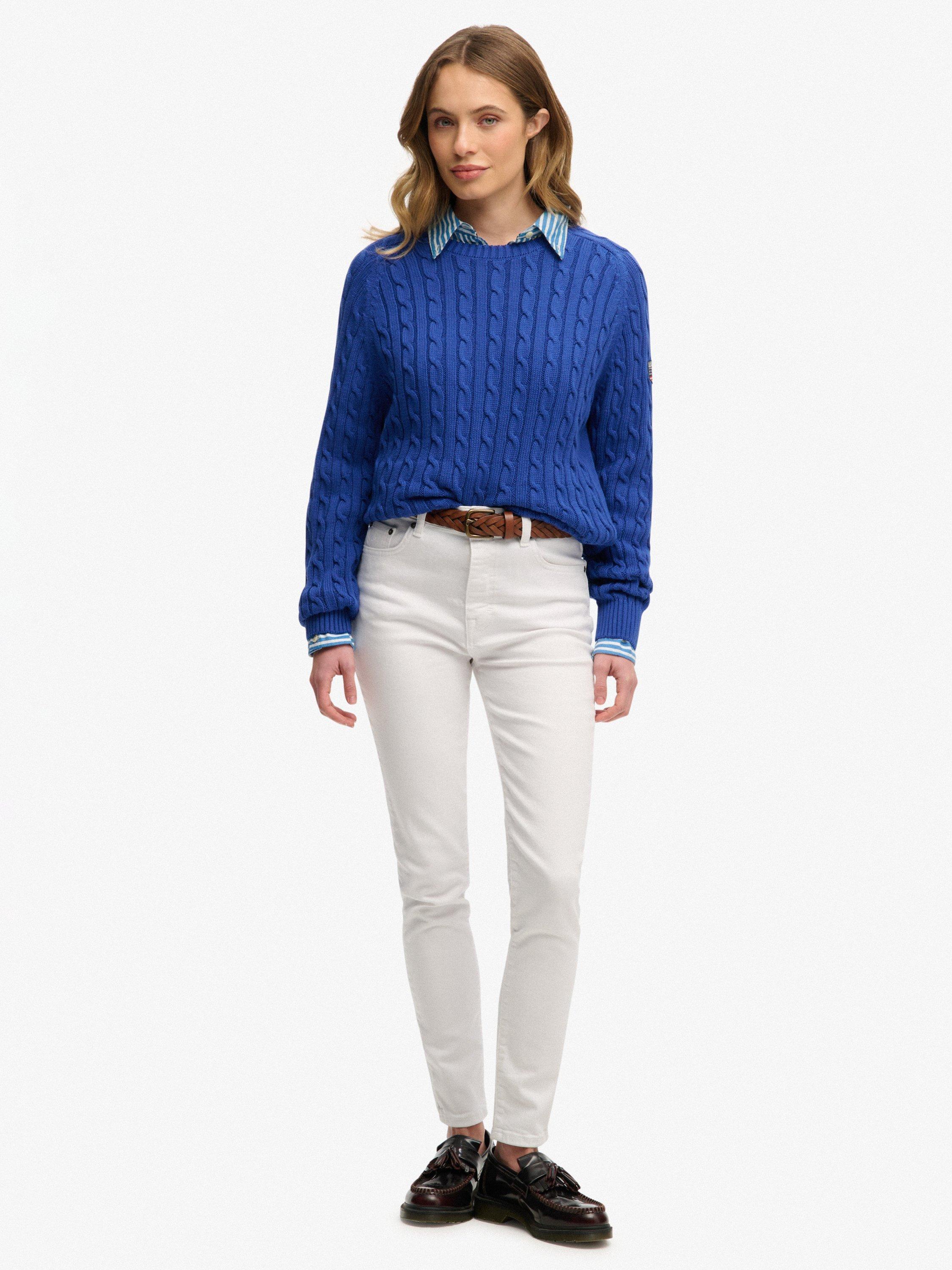 Product image 3 of 5, which shows Superdry Slouchy Cable Knit Jumper, Cobalt Blue, 6