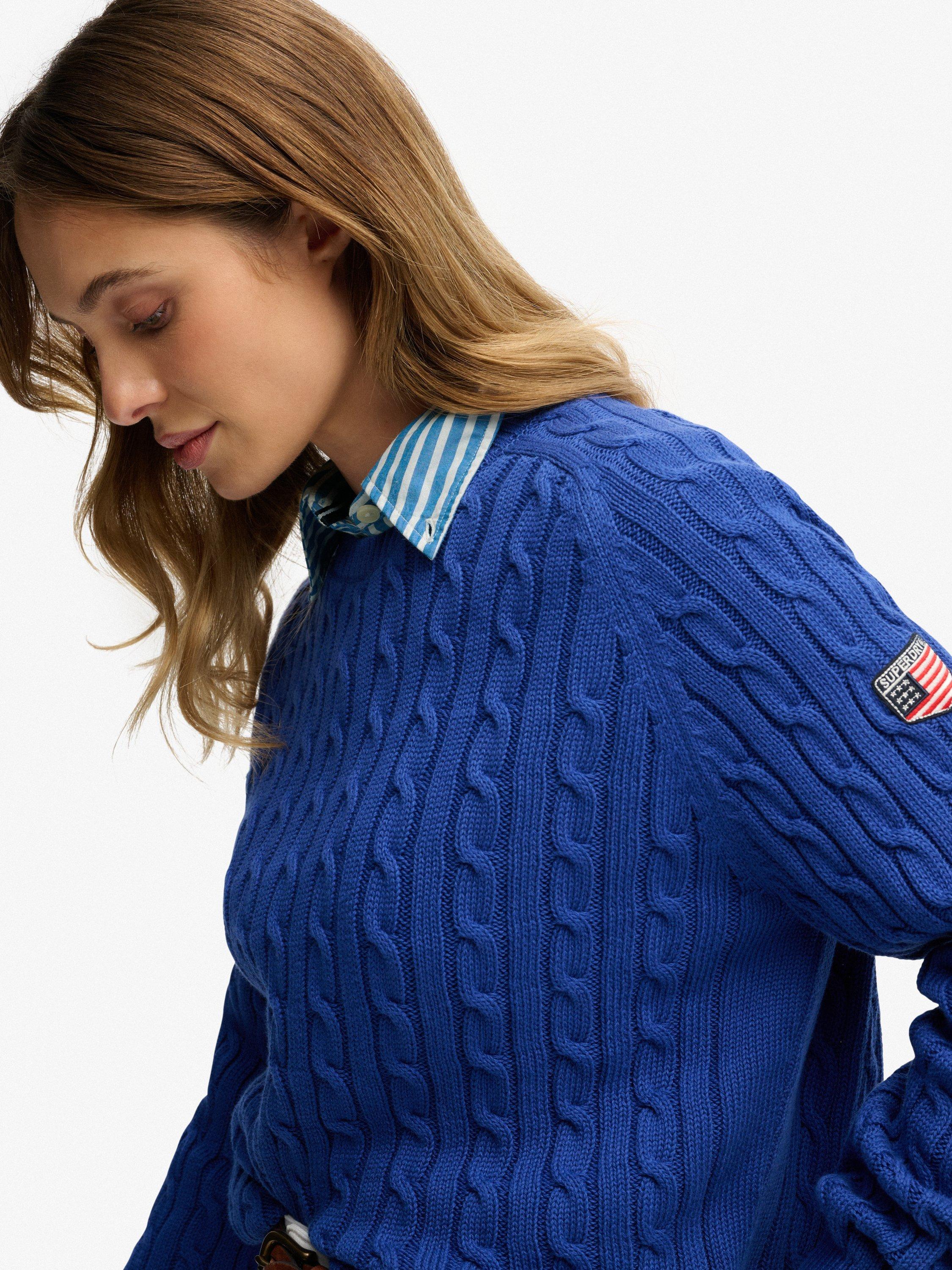 Product image 4 of 5, which shows Superdry Slouchy Cable Knit Jumper, Cobalt Blue, 6