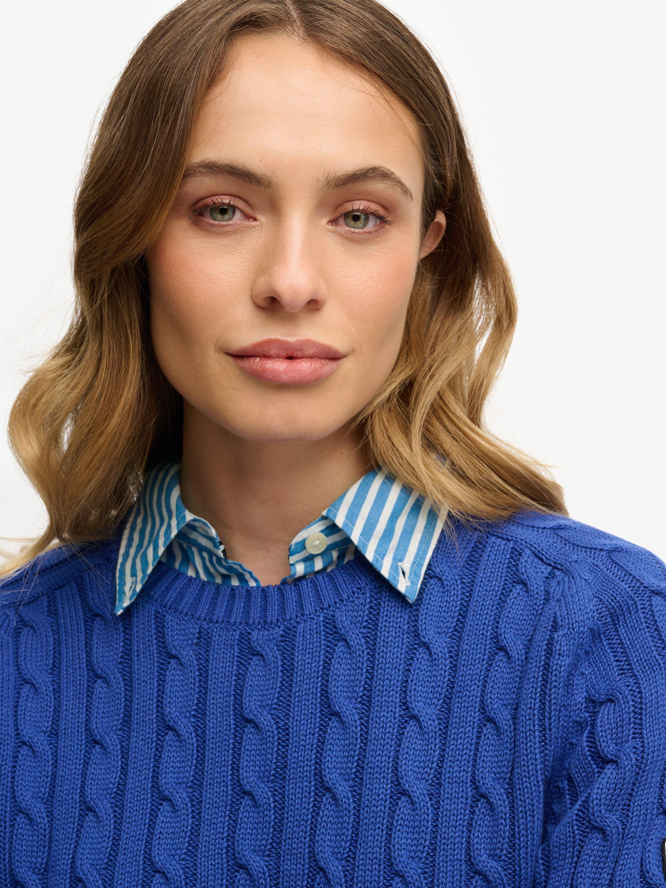 Product image 5 of 5, which shows Superdry Slouchy Cable Knit Jumper, Cobalt Blue, 6