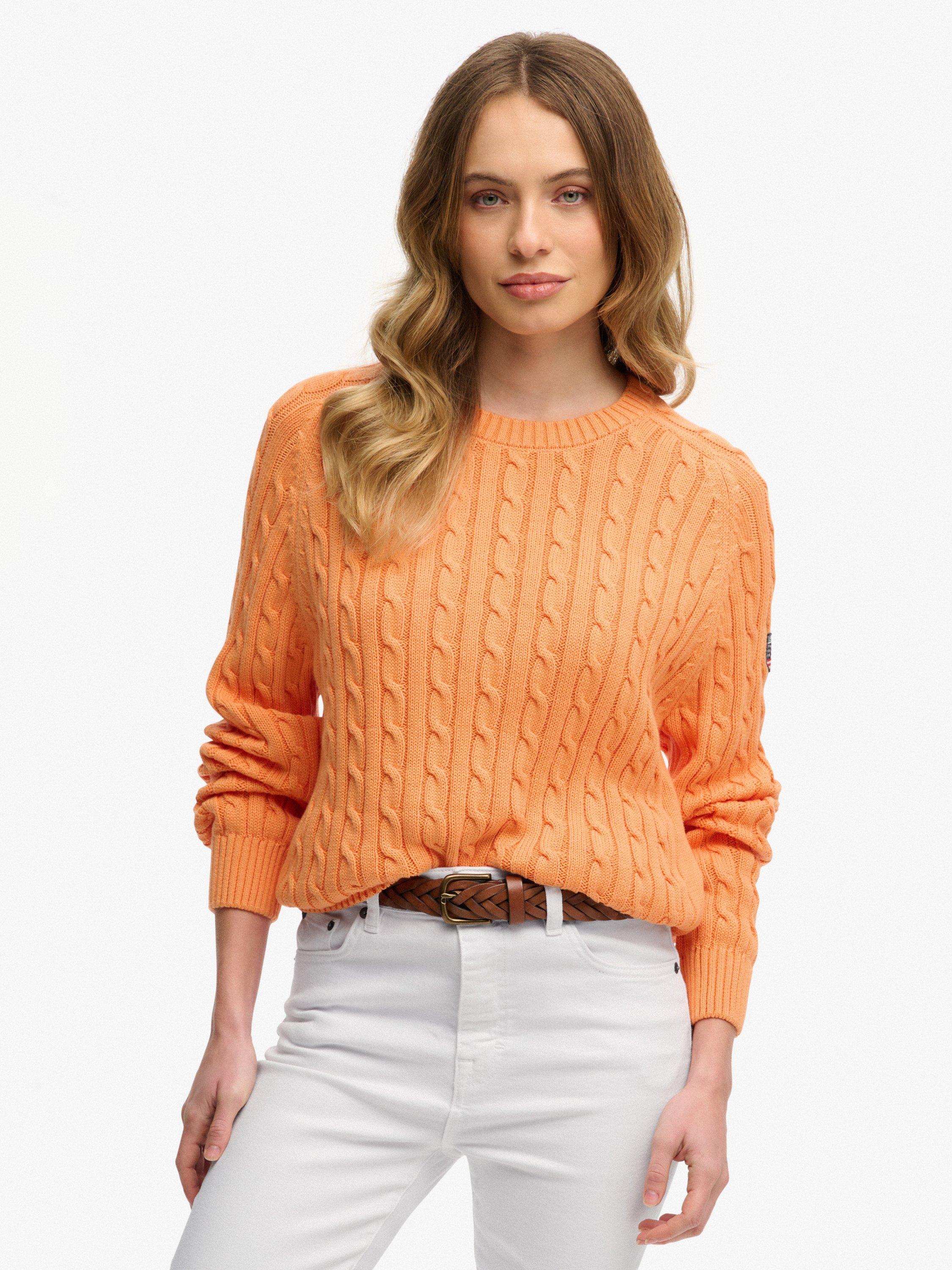 Product image 1 of 5, which shows Superdry Slouchy Cable Knit Jumper, Washed Tangerine, 6