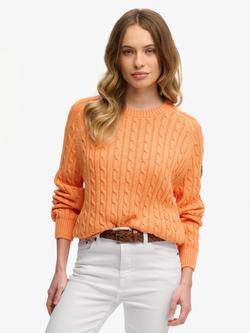 Superdry Slouchy Cable Knit Jumper, Washed Tangerine