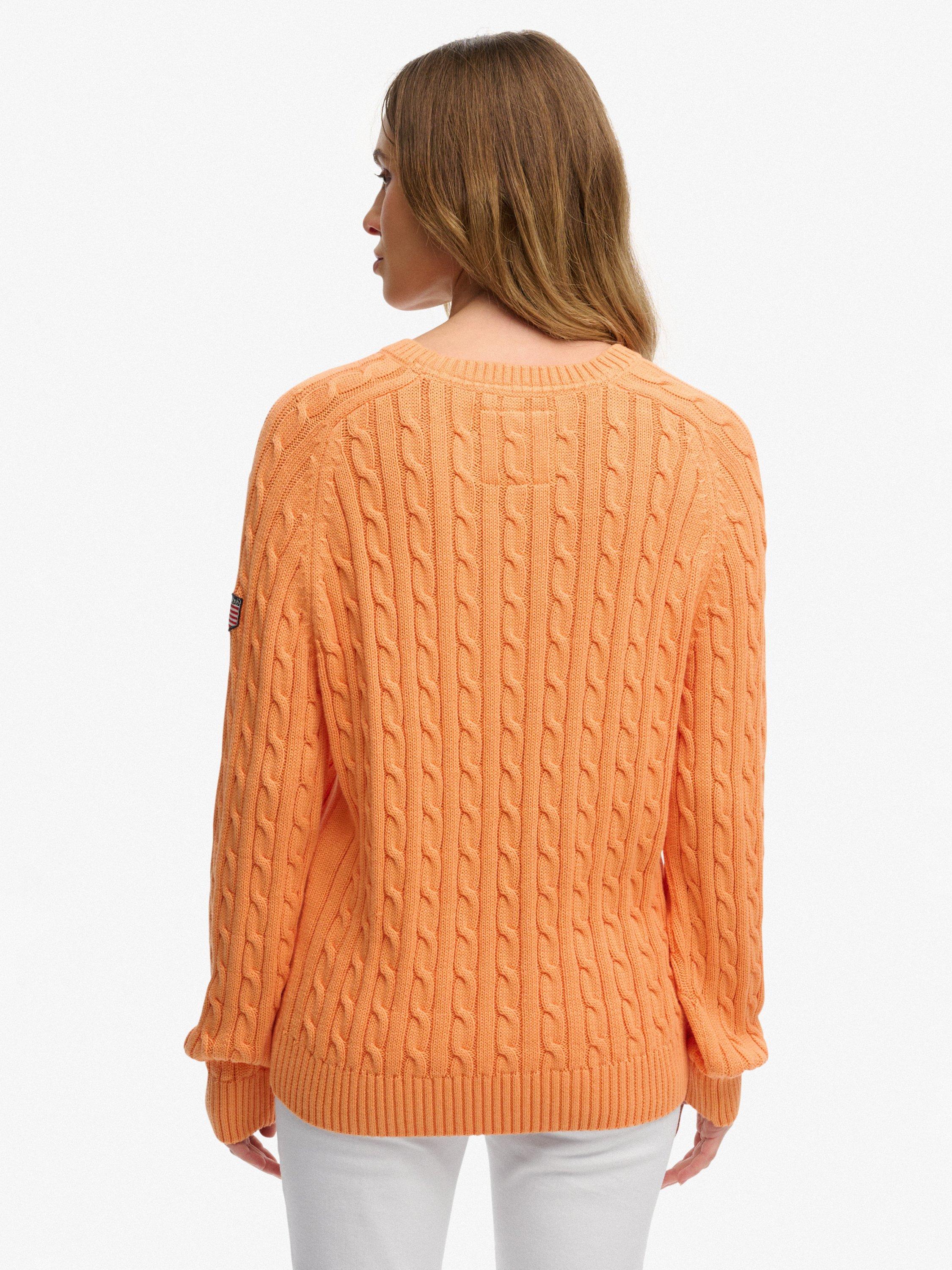 Product image 2 of 5, which shows Superdry Slouchy Cable Knit Jumper, Washed Tangerine, 6