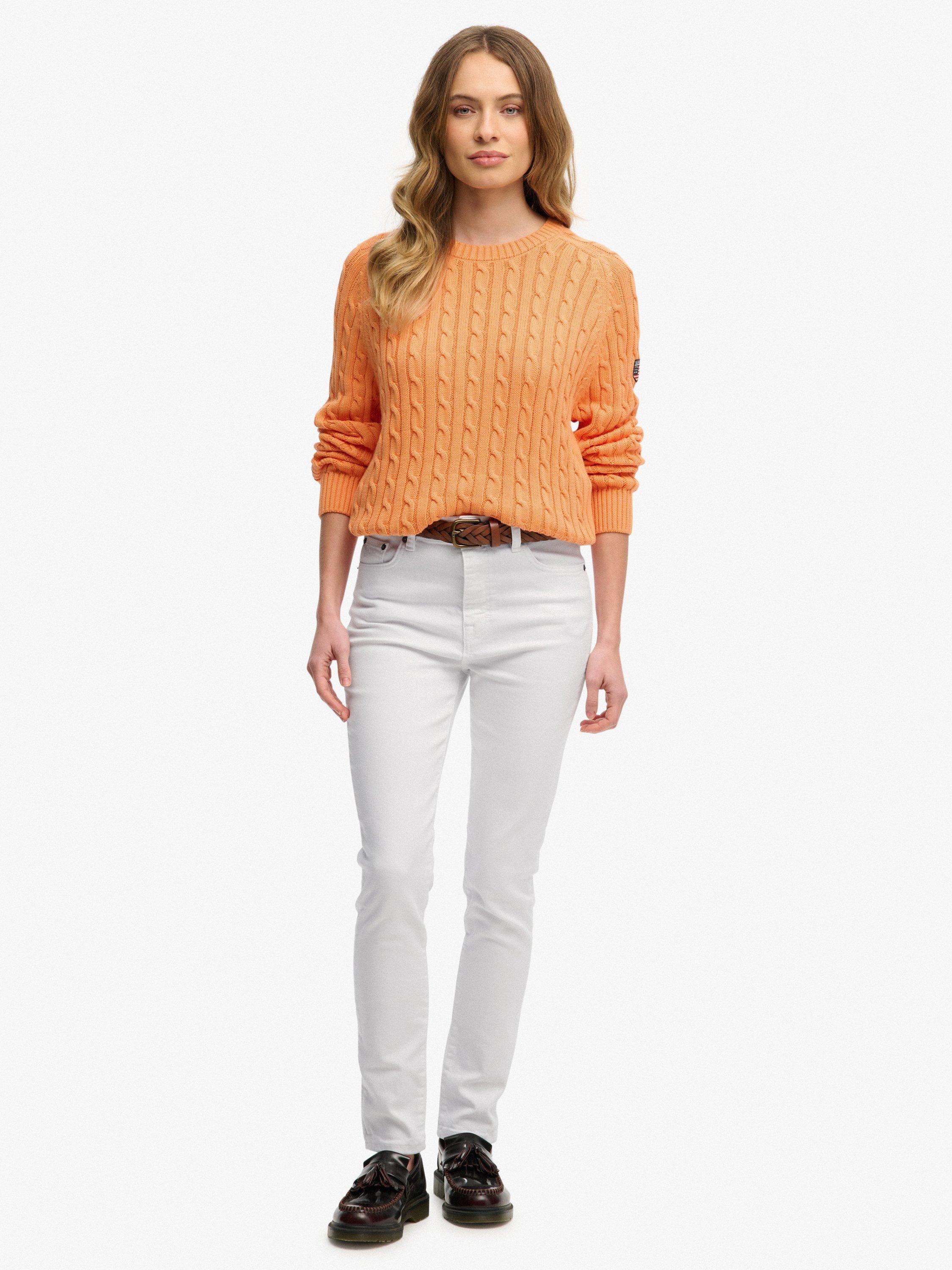 Product image 3 of 5, which shows Superdry Slouchy Cable Knit Jumper, Washed Tangerine, 6