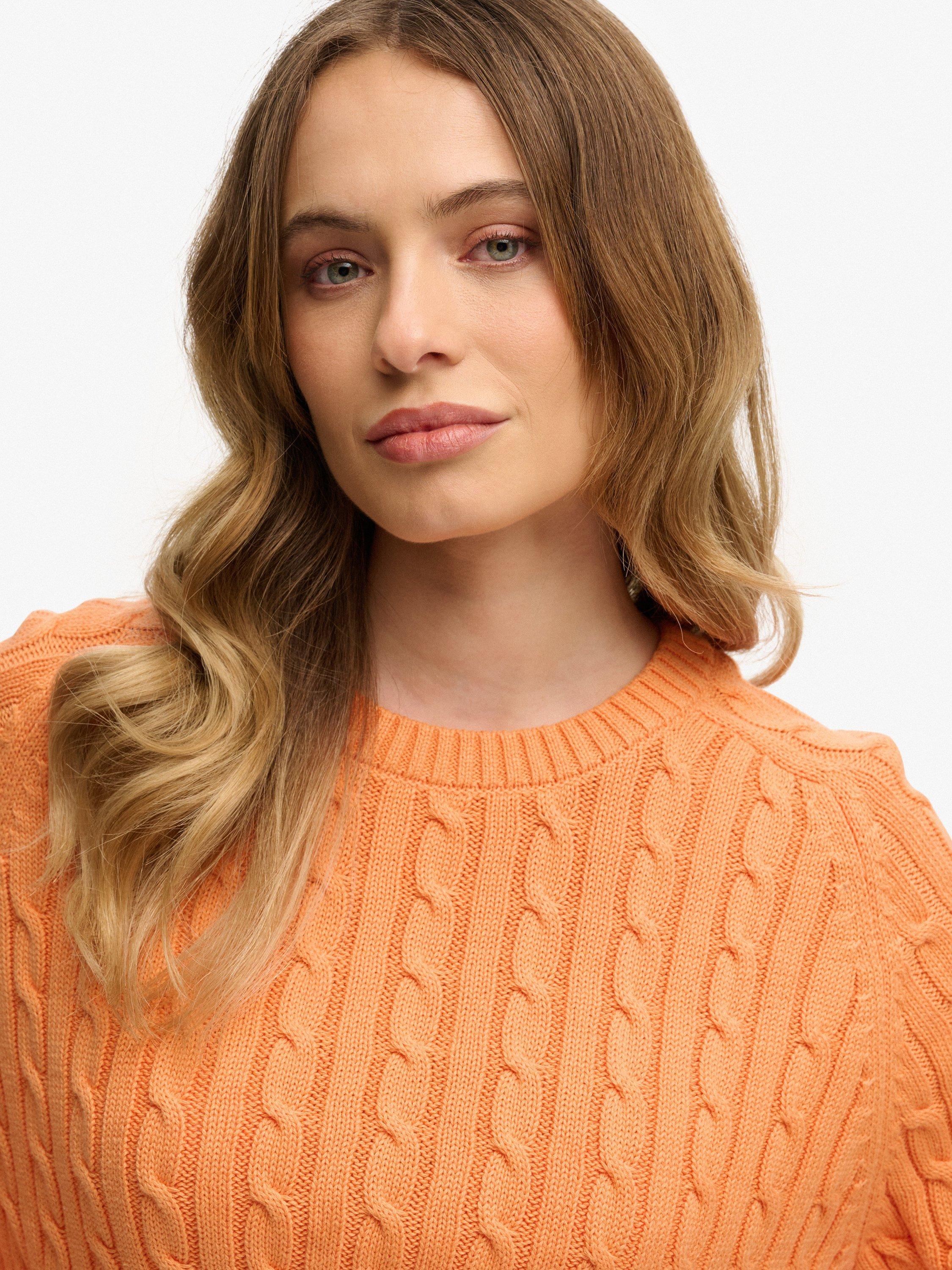 Product image 5 of 5, which shows Superdry Slouchy Cable Knit Jumper, Washed Tangerine, 6